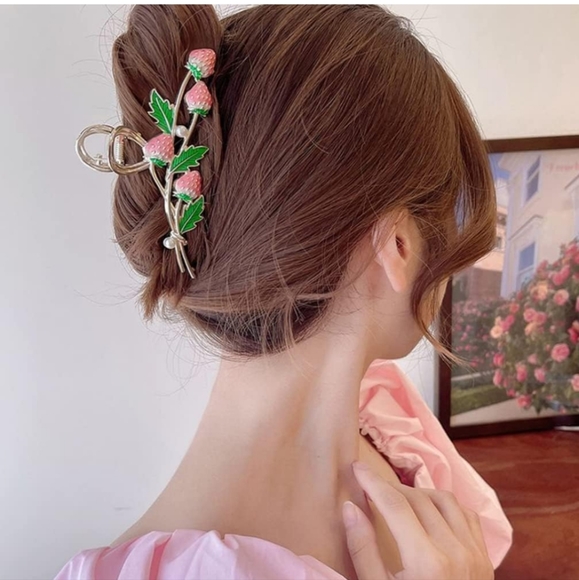 Strawberry enamel 3D hairclip red pink gold choose one color New 4" Big - Picture 8 of 9